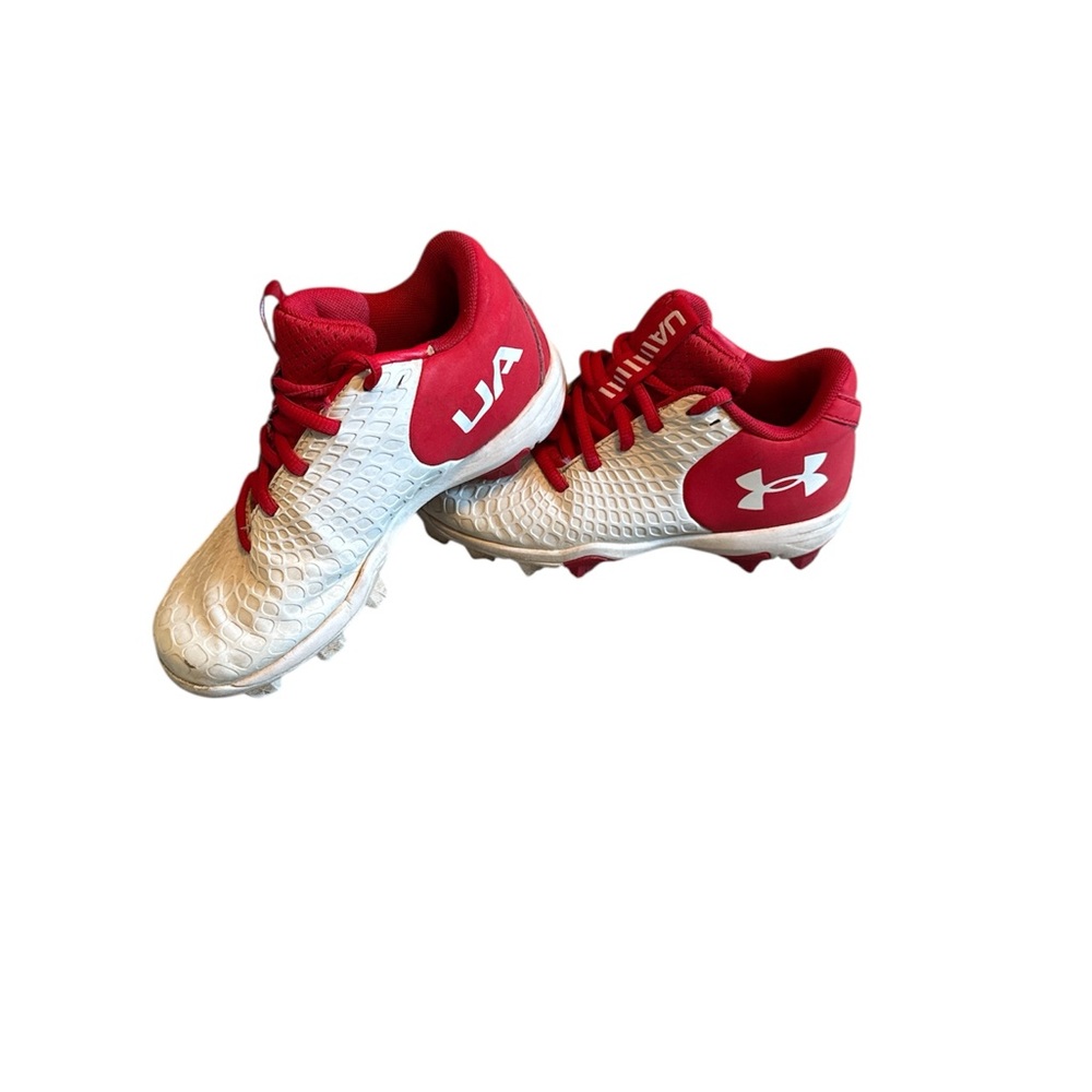 Under Armour Red and White Athletic Cleats Size 12T GUC